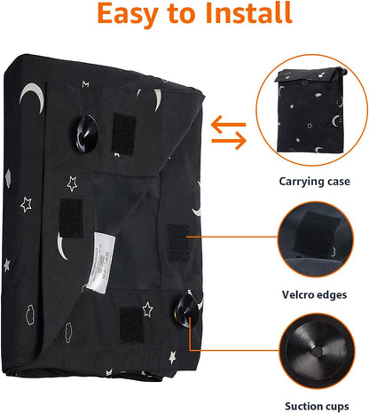 Amazon Basics Portable Room Darkening Blackout Curtain Shade with Suction Cups, Noise Reduction, 50"W x 78"L, Moon and Stars, 1-Pack