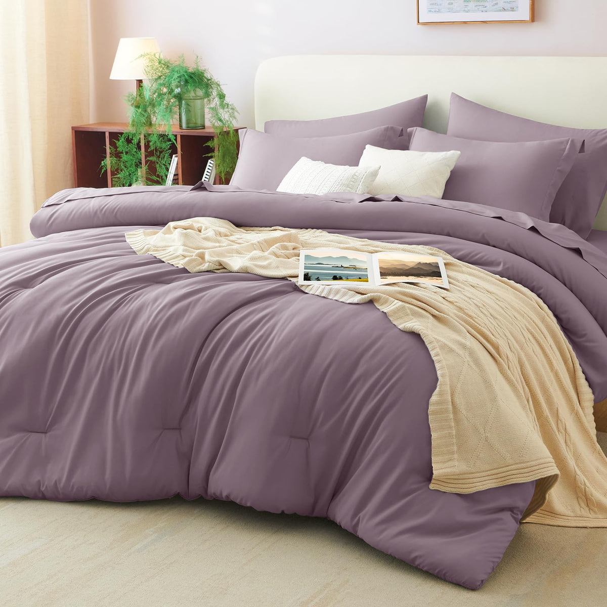 CozyLux Queen Comforter Set Black, 7 Pieces Bed in a Bag
