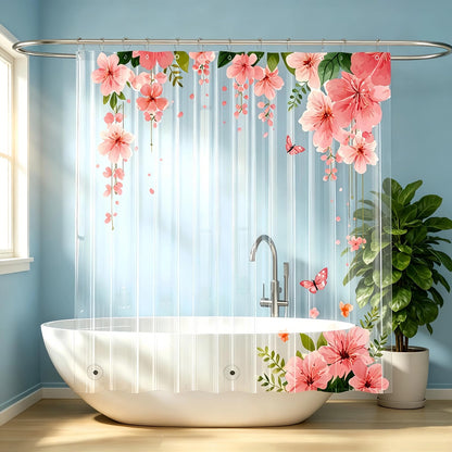 Clear Green Ivy Leaves Shower Curtain Liner, Transparent Plastic Nature Green Botanical Leaf Decorative Waterproof Shower Curtains for Bathroom, 72x72 Weighted Magnetic Shower Curtain Liner with Hooks