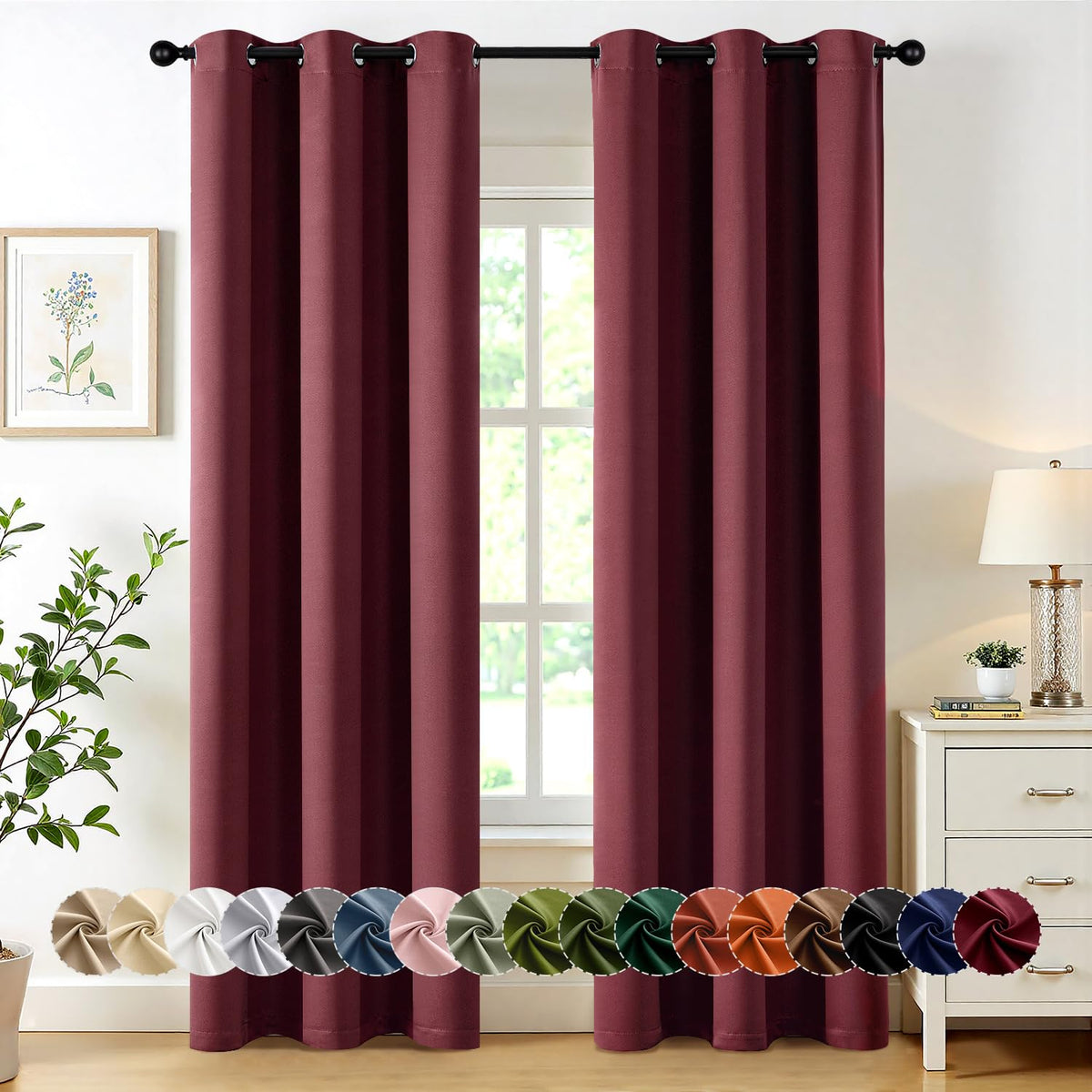 MIULEE Blackout Curtains for Bedroom 2 Panels 40 x 63 Inch Long Black