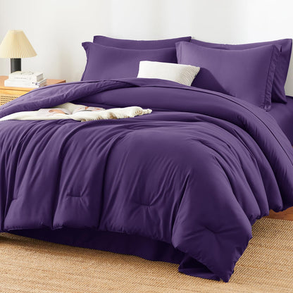 HIMEET Queen Comforter Set, 7-Piece Point-Quilted Bed in a Bag Dark Grey