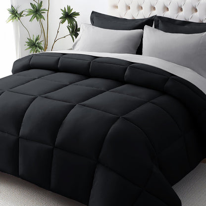JOLLYVOGUE Full Comforter Set, Ultra-Soft Bed in a Bag Full Size 7 Pieces, Oeko-TEX Certified Bedding Set with Down Alternative Comforter, Sheets, Pillowcases & Shams, Black