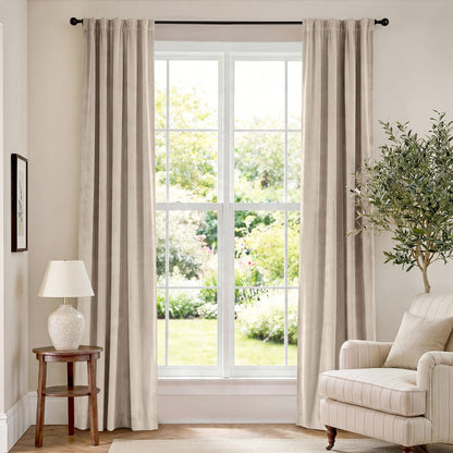 Lazzzy Blackout Curtains Thermal Insulated Curtains Room Window Drapes Super Soft Luxury Curtains for Living Room Bedroom Rod Pocket 2 Panels, 96 Inch Lined | Beige