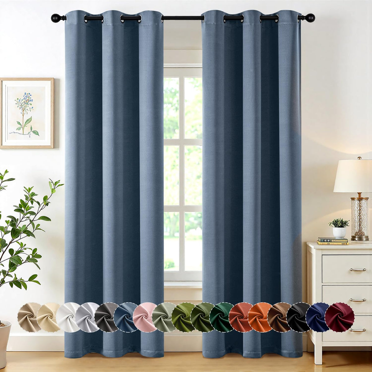 MIULEE Blackout Curtains for Bedroom 2 Panels 40 x 63 Inch Long Black