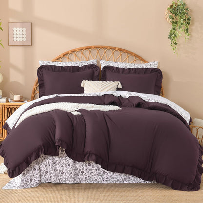 Litanika 7Pcs Full Ruffled Sage Green Comforter Set with Floral Sheets