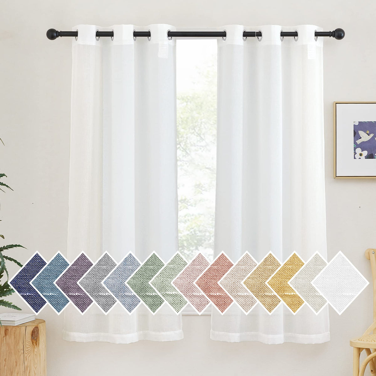 NICETOWN Semi Sheer Linen Ivory Curtains for Bedroom, W52xL84, 2 Panels