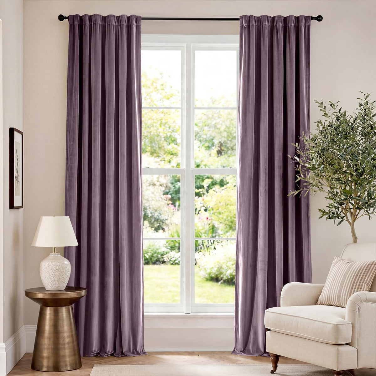 Lazzzy Blackout Curtains Thermal Insulated Curtains Room Window Drapes Super Soft Luxury Curtains for Living Room Bedroom Rod Pocket 2 Panels, 96 Inch Lined | Beige