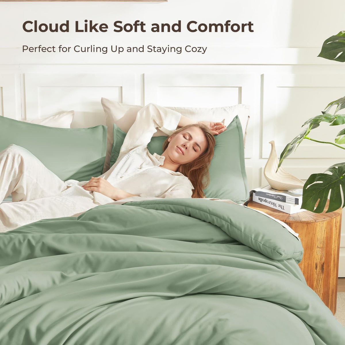 Litanika Queen Comforter Set Sage Green, 3 Pieces Lightweight Solid Bed Set