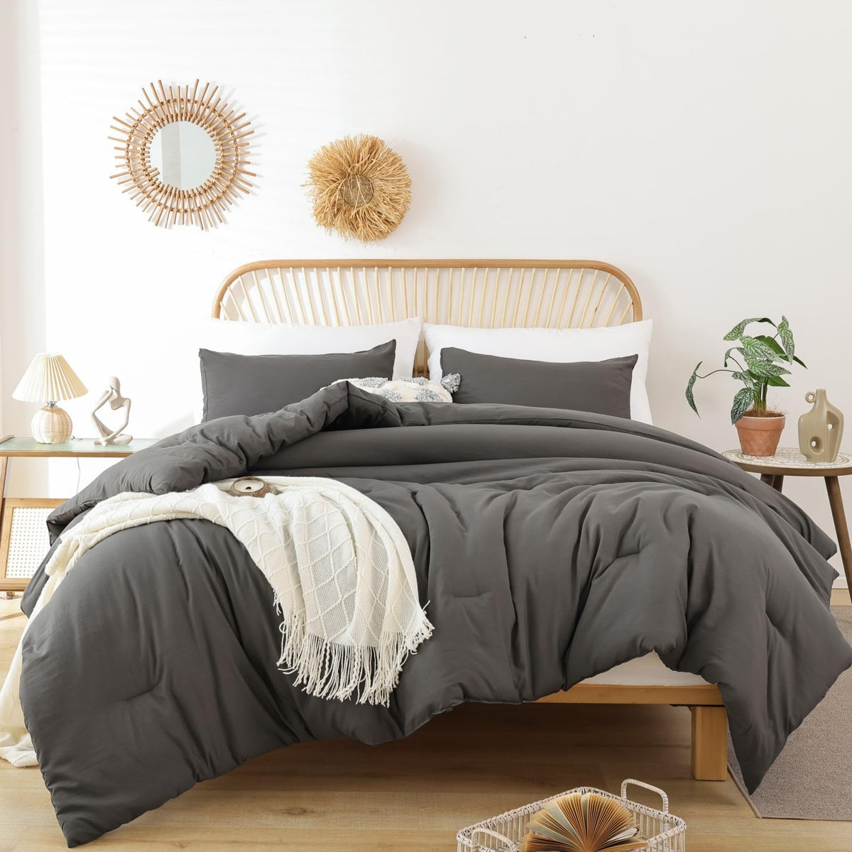 ROSGONIA King Size Comforter Set Olive Green, 3pcs (1 Boho Comforter & 2 Pillowcases), Lightweight Bedding Blanket All Season Bedspreads Quilt