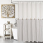 DOSLY IDÉES Farmhouse Shower Curtain,Beige and Gray Stripe,Button Curtain,Linen and Cotton Woven Fabric,Rustic Charm Country Chic Style,72x72 in