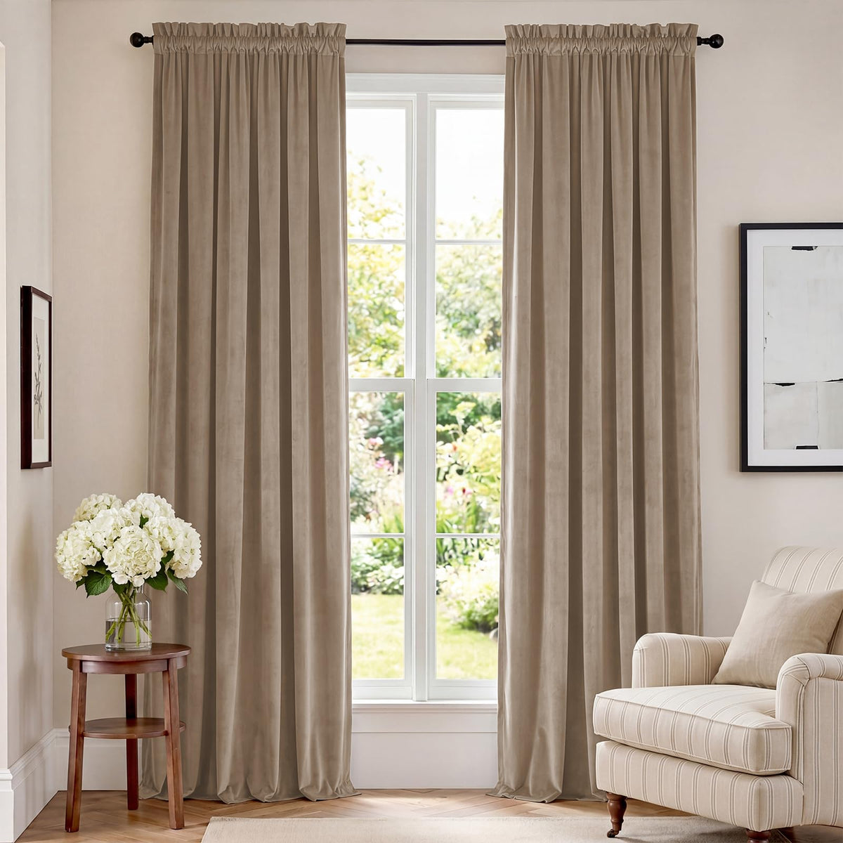 Lazzzy Blackout Curtains Thermal Insulated Curtains Room Window Drapes Super Soft Luxury Curtains for Living Room Bedroom Rod Pocket 2 Panels, 96 Inch Lined | Beige