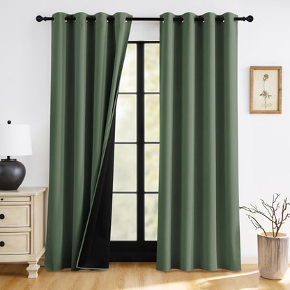 RYB HOME 100% Blackout Black Curtains for Bedroom Living Room 84 inch Long