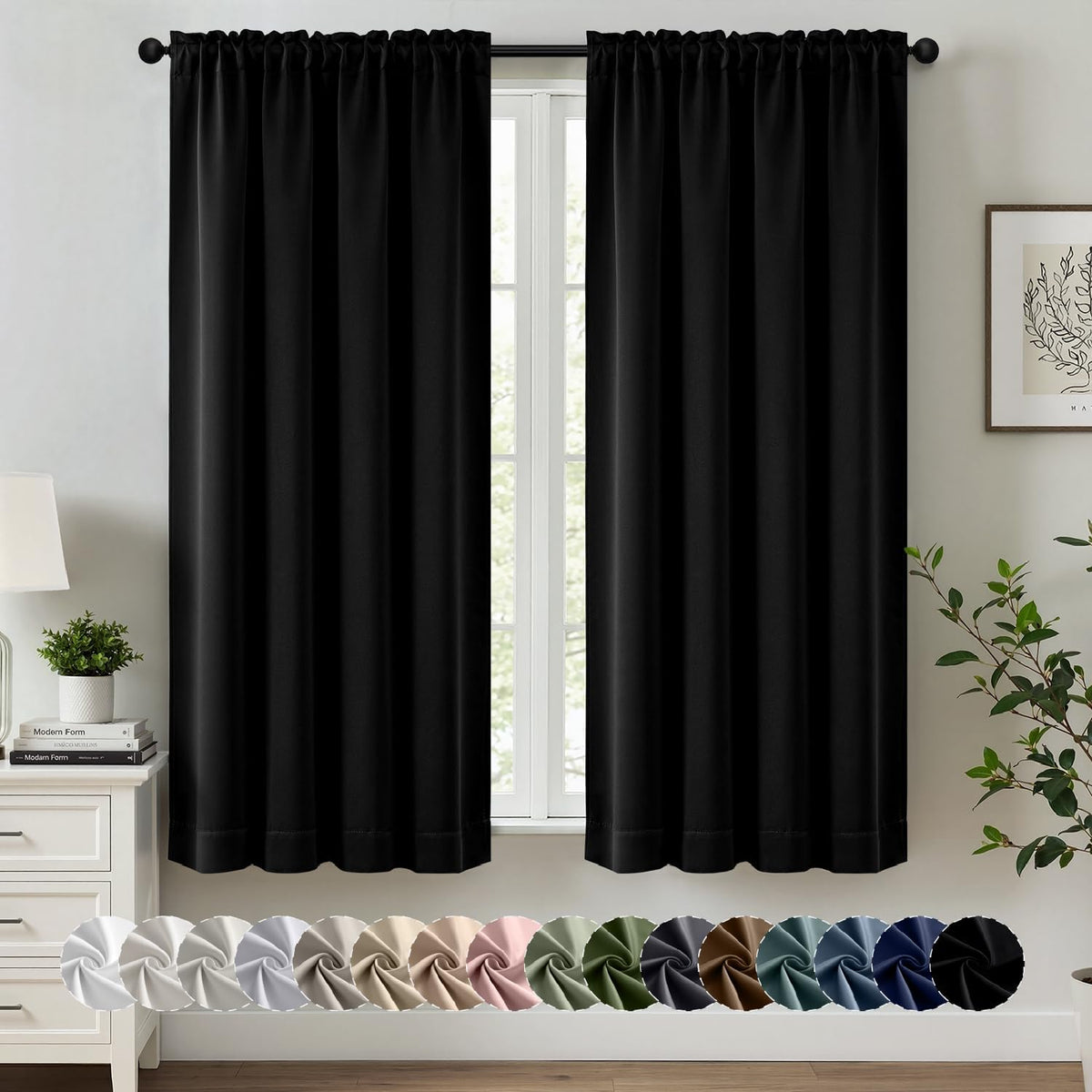 MIULEE Halloween Black Blackout Curtains for Bedroom Room 40"x63" 2 Panels