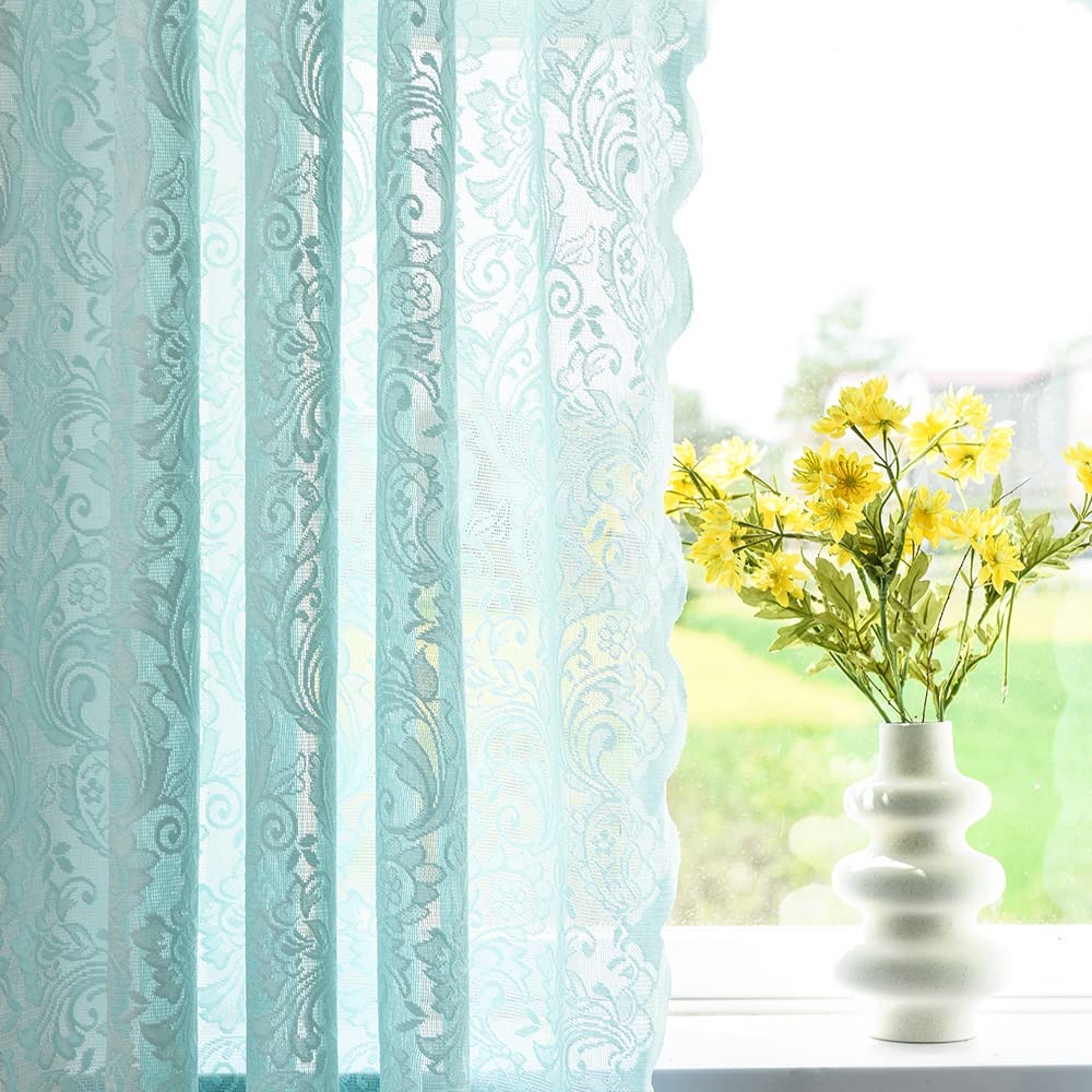 ALIGOGO Short White Lace Kitchen Curtains 36 Length 2 Panels W26 x L36 Inch