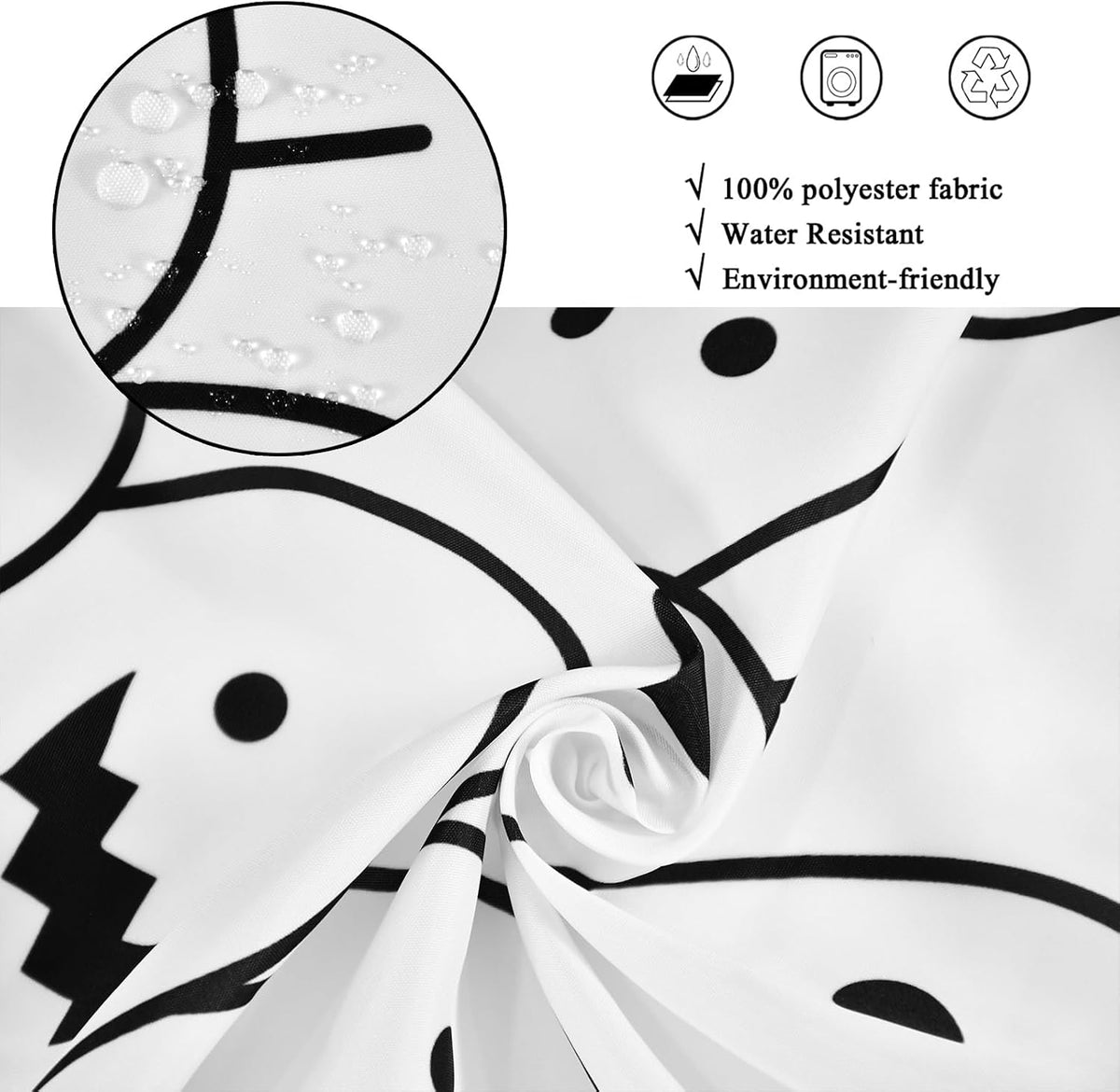 Halloween Shower Curtain, Black and White Funny Ghosts Icons Spooky Cute Halloween Bathroom Curtain Waterproof Fabric Machine Washable with Hooks, 72" Wx72 L