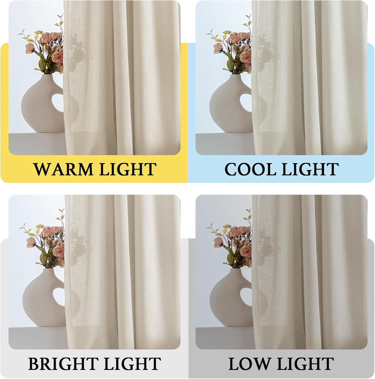 H.VERSAILTEX Tie Up Linen Curtains 63 Inch Length Nature Linen Textured Privacy Curtain Multi Hanging Ways Shade Balloon Window Shade Rod Pocket Casual Curtain - 42x63 - Natural