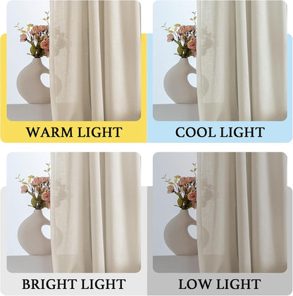 H.VERSAILTEX Tie Up Linen Curtains 63 Inch Length Nature Linen Textured Privacy Curtain Multi Hanging Ways Shade Balloon Window Shade Rod Pocket Casual Curtain - 42x63 - Natural