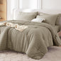 MUXHOMO Queen Comforter Set 7 Pieces, Seersucker Bed in a Bag, Beige