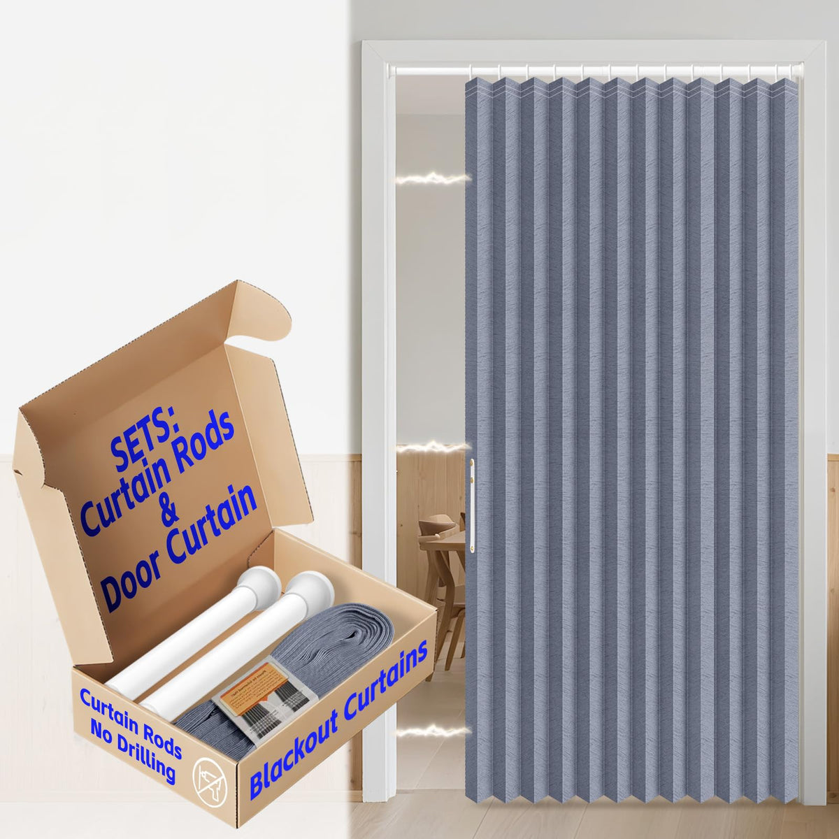 AJAZZ Blackout Accordion Door Magnetic Door Curtain Folding Closet Doors Curtain Invisible for Bedroom Room Living Room Doorway, Grey 42" W x 78" L, 1 Panel