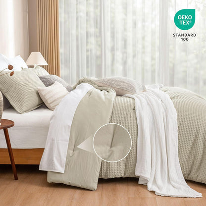 PHF Ultra Soft Waffle Comforter Set 3 Pieces King, Linen