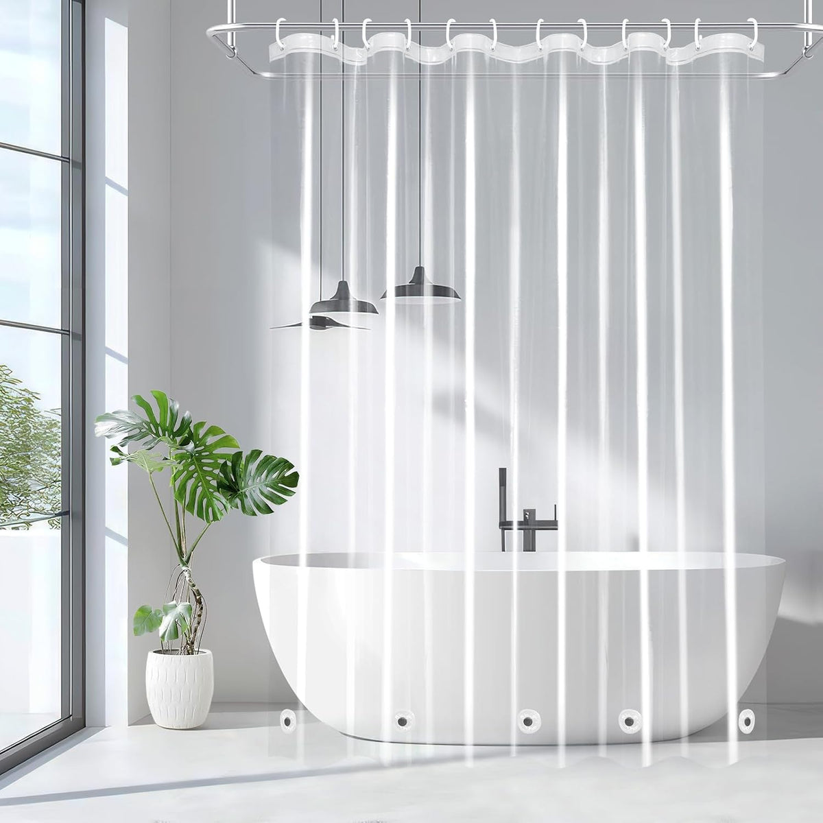 EurCross 9G Clear Shower Curtain Liner 72 x 78 inches Long with 5 Magnet Weights, Heavy Duty Weighted Premium PEVA Plastic Shower Curtain Liner for Bathroom, Without Hooks