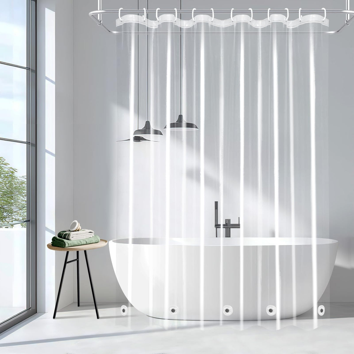 EurCross Clear Shower Curtain Liner Short Length 68 inches with 5 Magnets, Waterproof PVC-Free 9G Heavy Duty PEVA Shorter Transparent Shower Curtain 72 x 68 inch Without Hooks