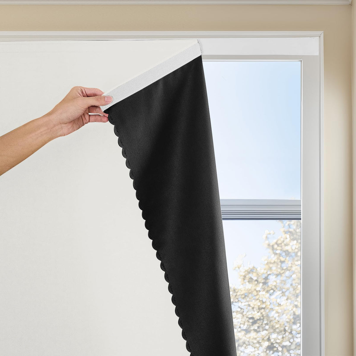 Autohesion Curtains for Windows,Bedroom Blackout Curtains for - Thermal Lnsulated No Drill Curtains Room Darkening Black Small Drapes, JILRON,(1 Panels,35Wx48L inch-Black)