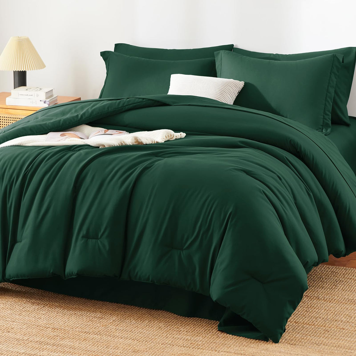 HIMEET Queen Comforter Set, 7-Piece Point-Quilted Bed in a Bag Dark Grey