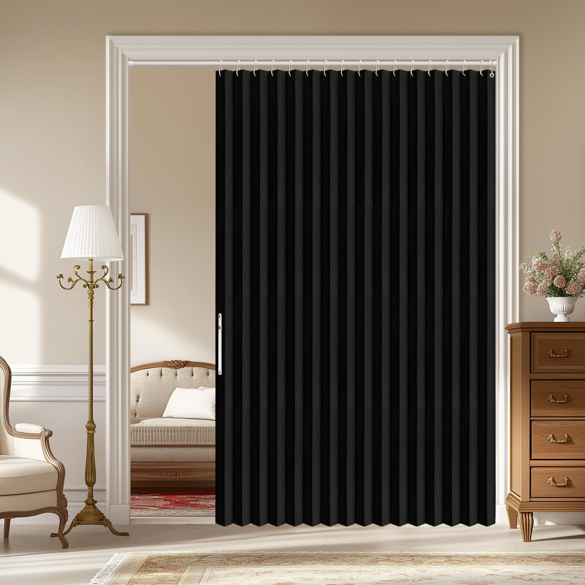 AJAZZ Blackout Accordion Door Magnetic Door Curtain Folding Closet Doors Curtain Invisible for Bedroom Room Living Room Doorway, Grey 42" W x 78" L, 1 Panel