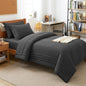 CozyLux Queen Comforter Set Beige - 7 Pieces Vertical Quilted Bed in a Bag