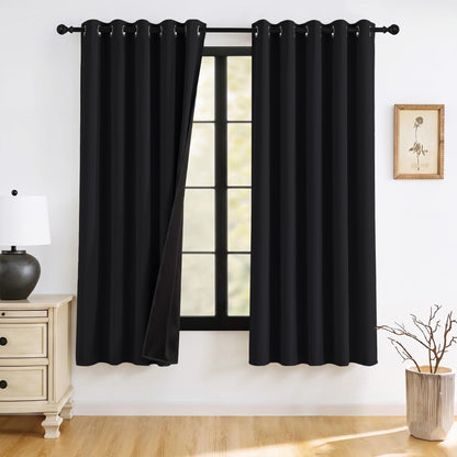 RYB HOME 100% Blackout Black Curtains for Bedroom Living Room 84 inch Long