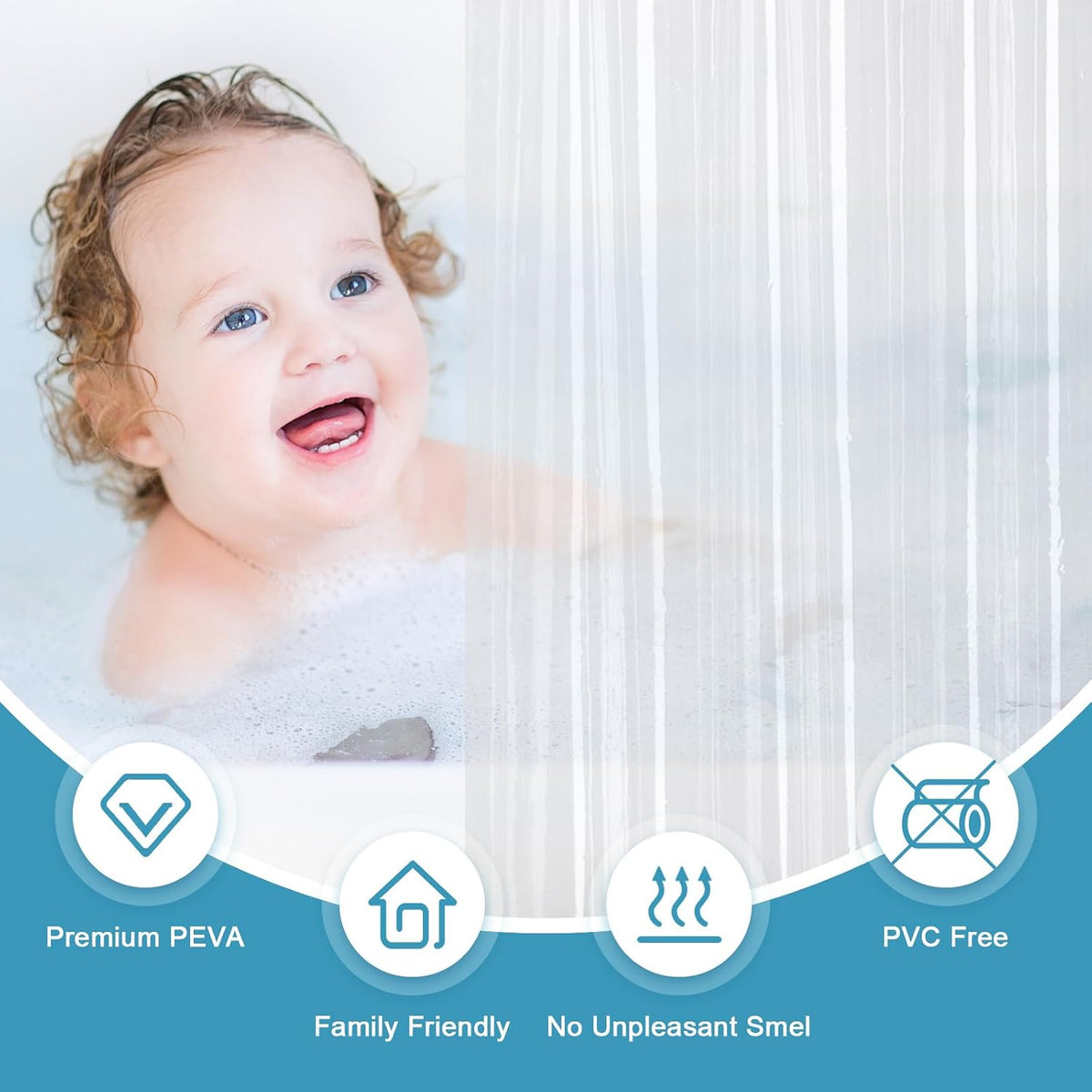 EurCross Clear Shower Curtain Liner Short Length 68 inches with 5 Magnets, Waterproof PVC-Free 9G Heavy Duty PEVA Shorter Transparent Shower Curtain 72 x 68 inch Without Hooks
