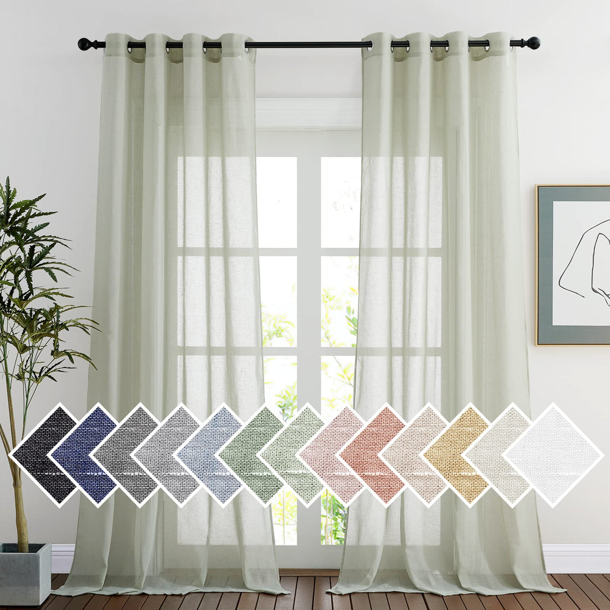 NICETOWN Semi Sheer Linen Ivory Curtains for Bedroom, W52xL84, 2 Panels