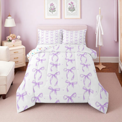 Erosebridal Cute Pink Bow Twin Bedding Set for Girls,Ribbon Bow Knot Comforter Set for Kids Kawaii Room Decor,Princess Bowknot Bed Set Girly Pink Bows Bedding Comforter Sets,1 Pillowcase