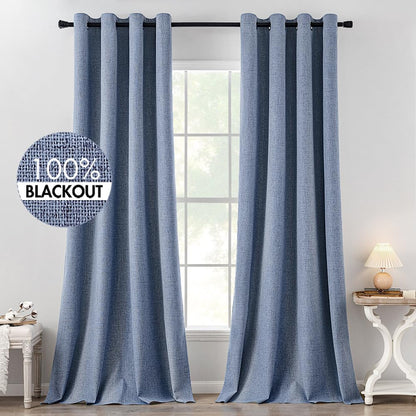 MIULEE 100% Blackout Linen Curtains for Bedroom 52x90 Inches Natural Beige