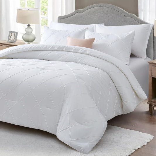 White Comforter Queen Set, All Season Diamond Bedding Sets 7 Pcs