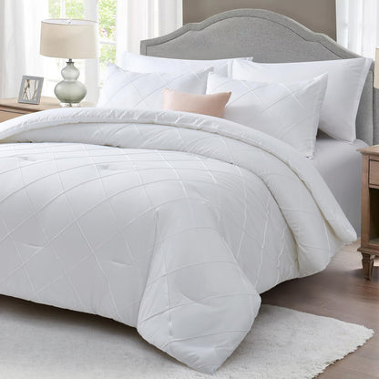 White Comforter Queen Set, All Season Diamond Bedding Sets 7 Pcs