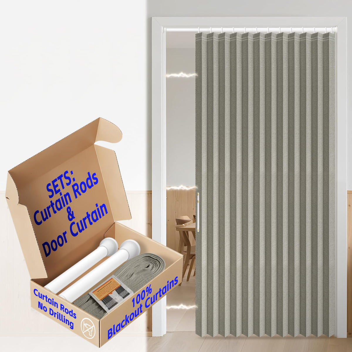 AJAZZ Blackout Accordion Door Magnetic Door Curtain Folding Closet Doors Curtain Invisible for Bedroom Room Living Room Doorway, Grey 42" W x 78" L, 1 Panel
