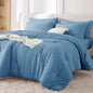 MUXHOMO Queen Comforter Set 7 Pieces, Seersucker Bed in a Bag, Beige