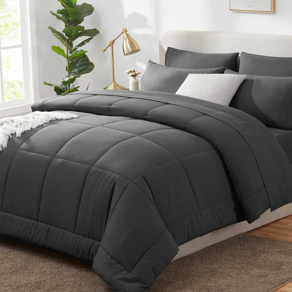 CozyLux Full Size Comforter Sets Black - 7 Pieces Bed in a Bag