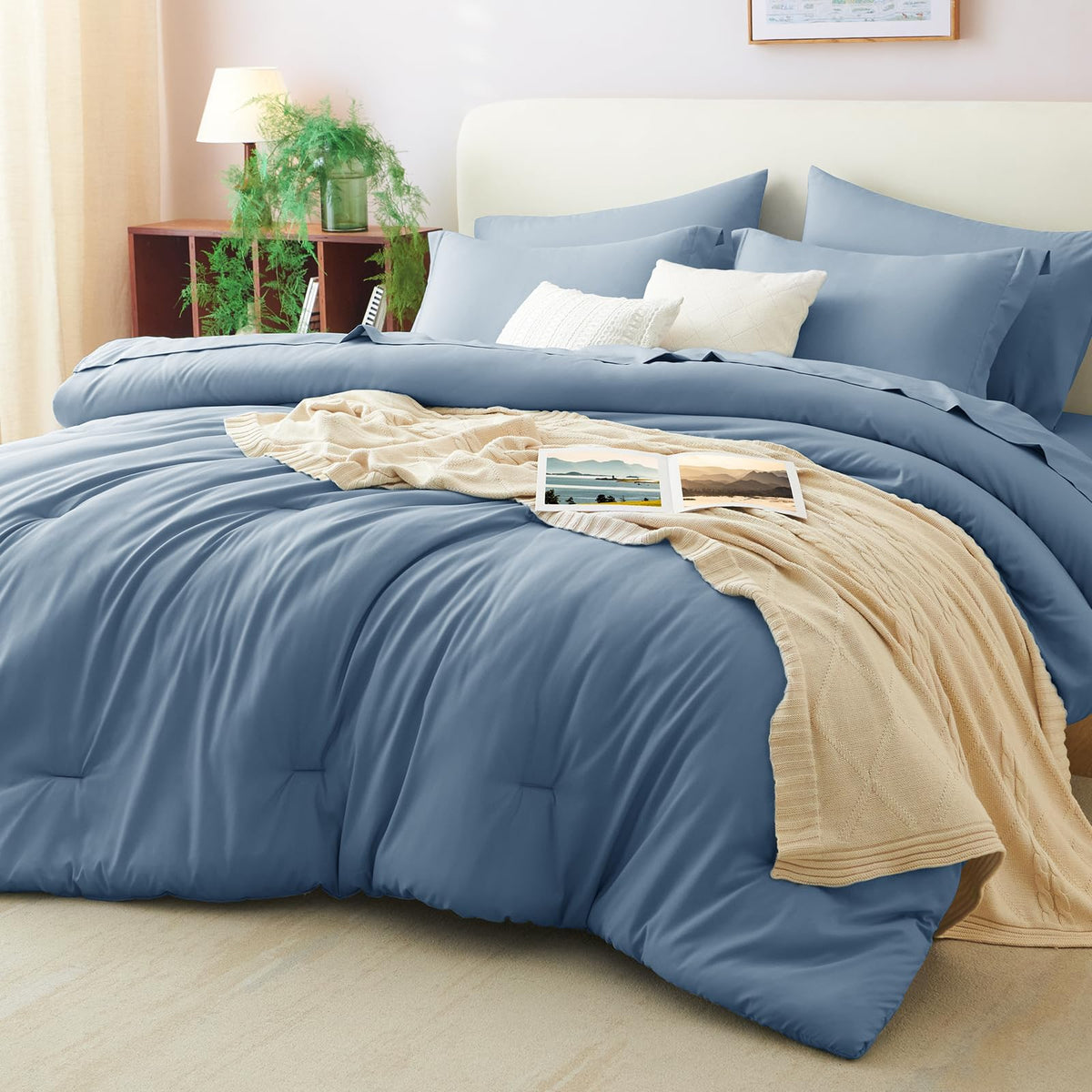 CozyLux Queen Comforter Set Black, 7 Pieces Bed in a Bag