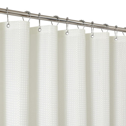 2-in-1 Waterproof Fabric Shower Curtain - No Separate Liner Needed, Hotel-Style Waffle Weave, Effortless Cleaning & Washable Bathroom Shower Curtain Set,72Wx72H,White