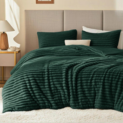 EXQ Home Fluffy Comforter Set Queen Size,3 Pieces Bed Set,Black