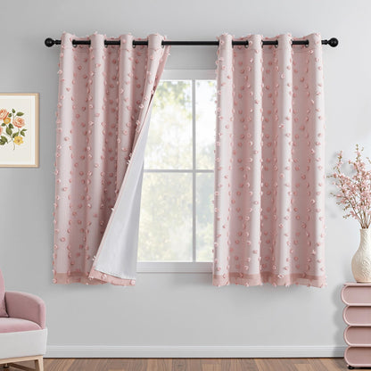 MYSKY HOME Kids Blackout Curtains for Boys Bedroom 84 Inch Long 100% Light Blocking Cute Curtains for Playing Room 2 Panels Grommet Nursery Drapes with Rainbow Pom Pom Sheer 2 Layered 50W x 84L