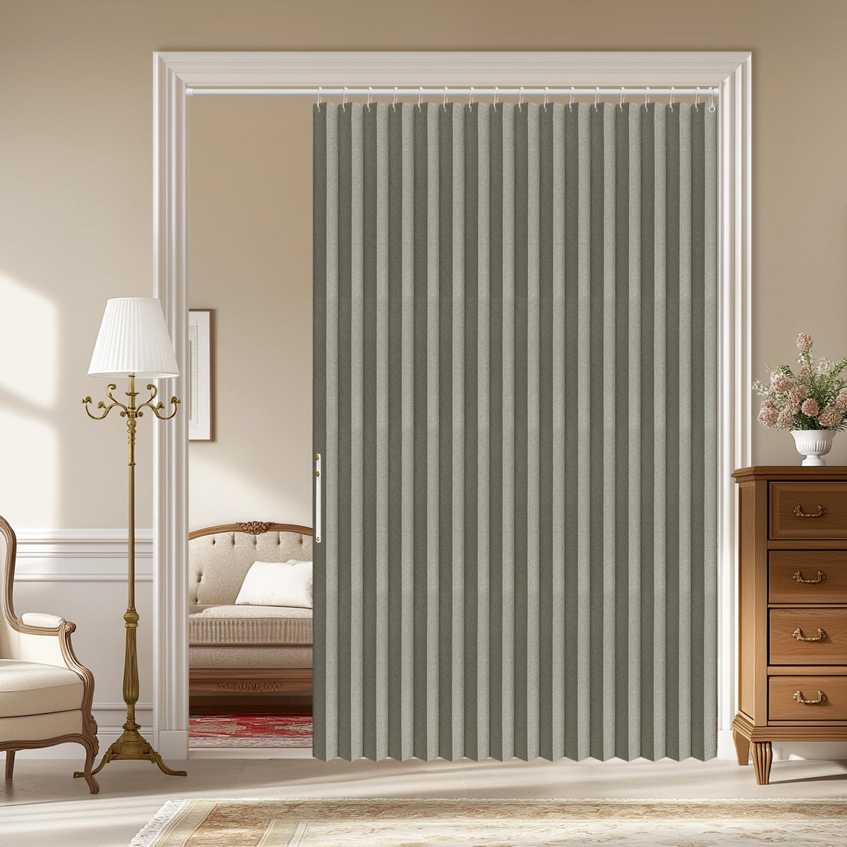 AJAZZ Blackout Accordion Door Magnetic Door Curtain Folding Closet Doors Curtain Invisible for Bedroom Room Living Room Doorway, Grey 42" W x 78" L, 1 Panel