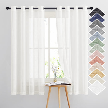 NICETOWN Semi Sheer Linen Ivory Curtains for Bedroom, W52xL84, 2 Panels