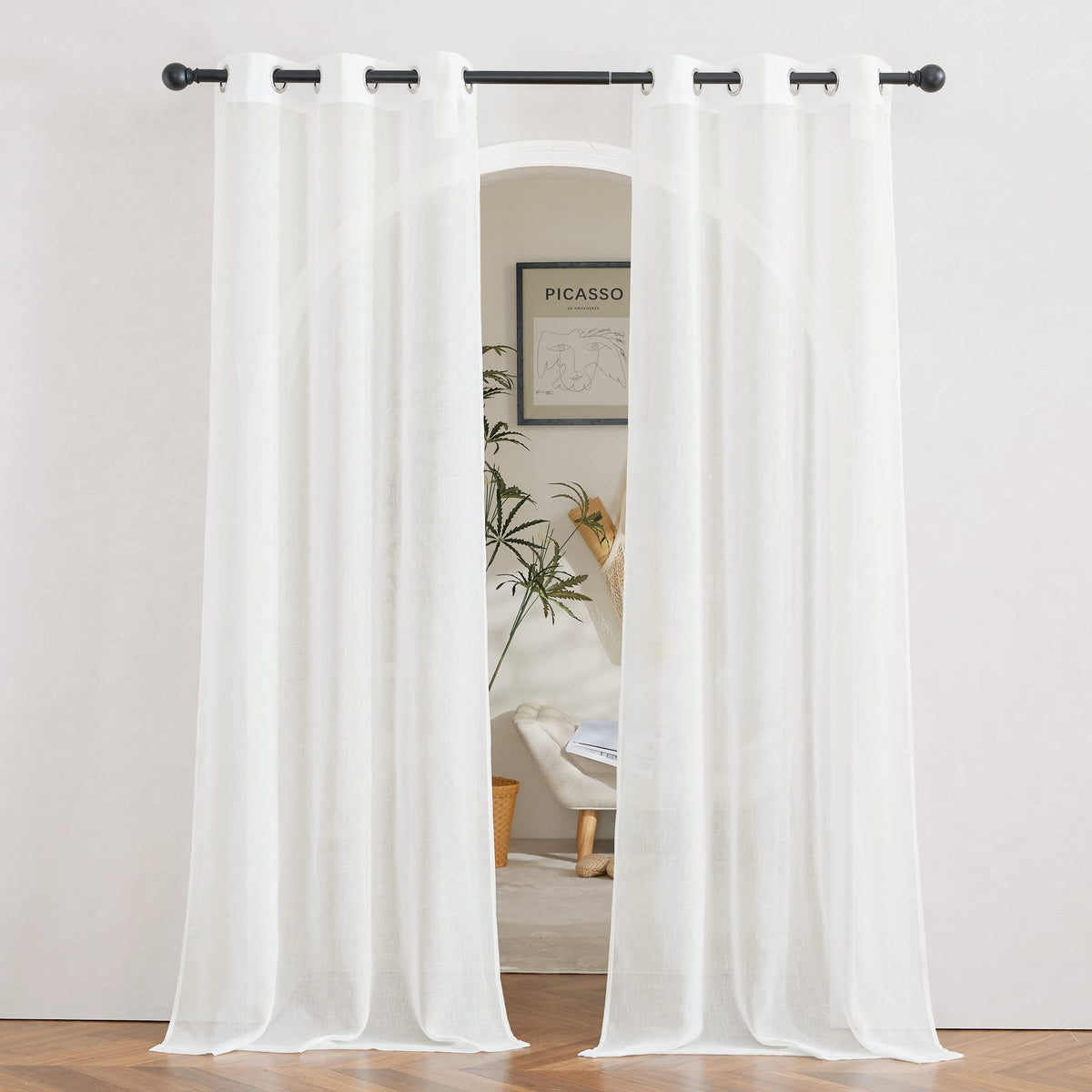 NICETOWN Semi Sheer Linen Ivory Curtains for Bedroom, W52xL84, 2 Panels