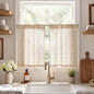 jinchan Linen Striped Tier Curtains for Kitchen Windows Green 26 x 24 inch