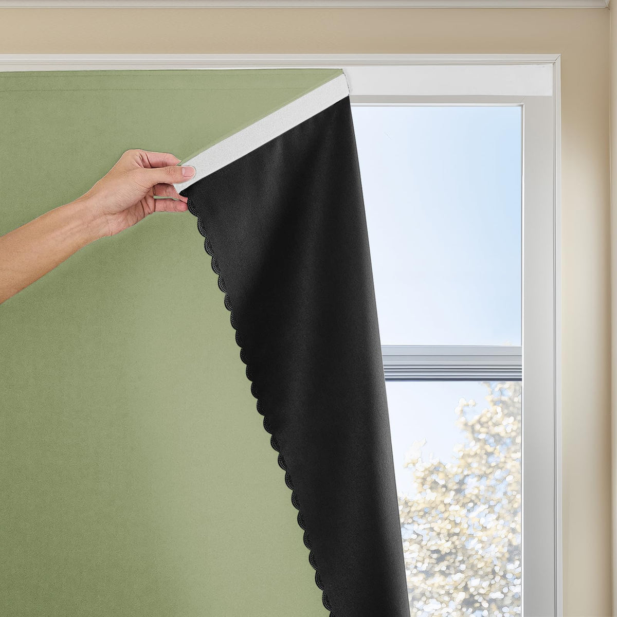 Autohesion Curtains for Windows,Bedroom Blackout Curtains for - Thermal Lnsulated No Drill Curtains Room Darkening Black Small Drapes, JILRON,(1 Panels,35Wx48L inch-Black)