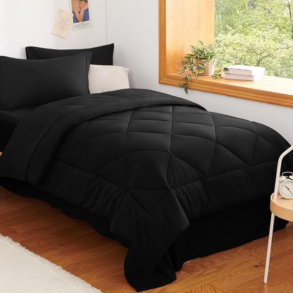 CozyLux Queen Comforter Set 88"x88" Dark Grey - 7 Piece Bed in a Bag